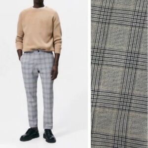 Zara men’s slim fit elastic waist herringbone plaid pants trousers S